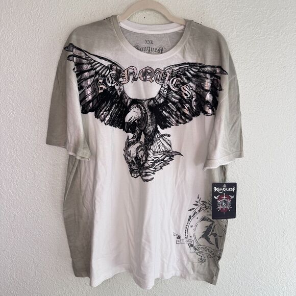 Konquest Shirt Mens XXL Eagle Skull Metallic Tee Tshirt Y2K Grunge Goth NEW 2XL - Picture 1 of 12